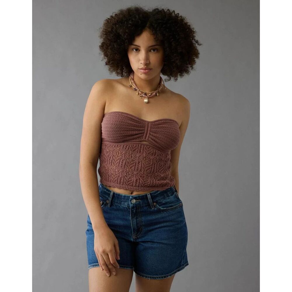 AE Cropped Crochet Tube Top NWT Size XXL Purple Boho